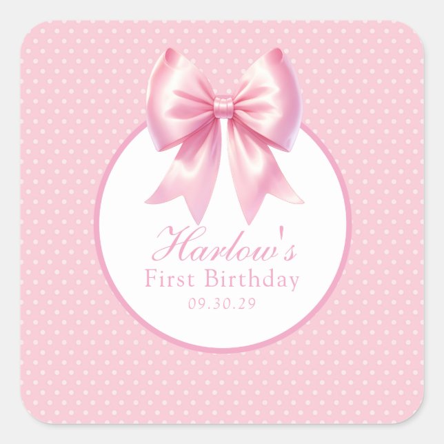 Sticker Carré Fancy One Rose Coquette Bow Anniversaire (Devant)