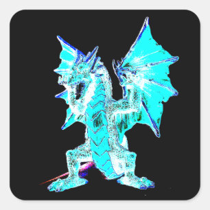 Sticker Carré Fantaisie Dragon Aqua Créature Mythique Art Magiqu