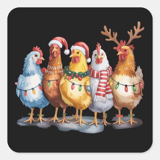 Sticker Carré Fantaisie poulets de Noël Lumières de la ferme Ani (Devant)