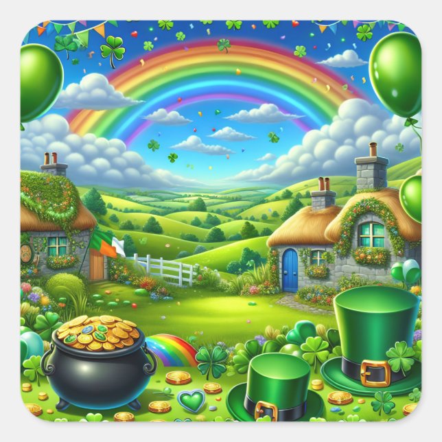 Sticker Carré Fantastique St Patick's Day Landscape Party (Devant)