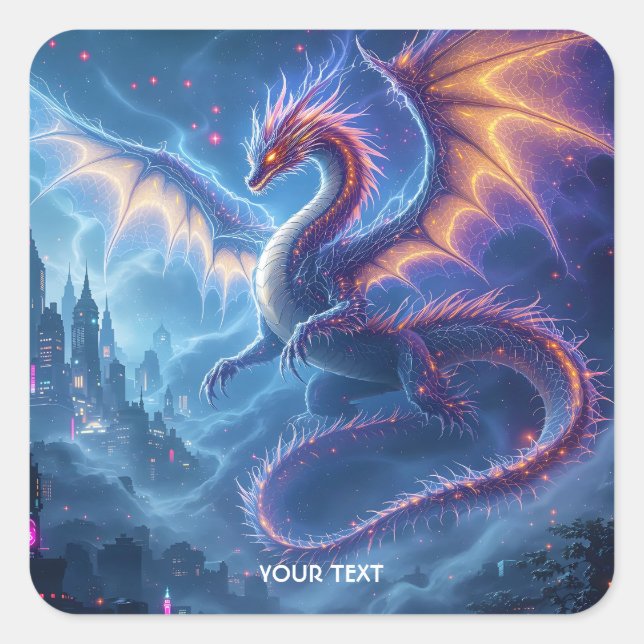 Sticker Carré Fantasy Cute Blue Dragon City (Devant)