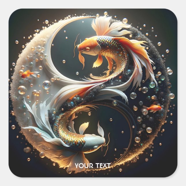 Sticker Carré Fantasy Cute Koi Yin Yang (Devant)