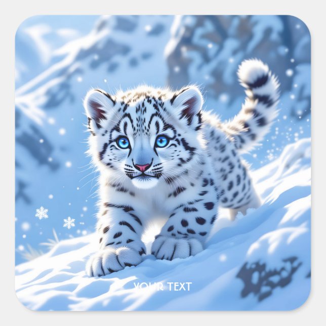 Sticker Carré Fantasy Cute Snow Baby Leopard (Devant)