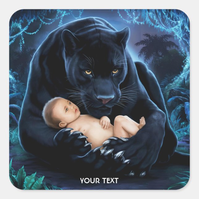 Sticker Carré Fantasy mignonne Panthère Bébé nuit (Devant)