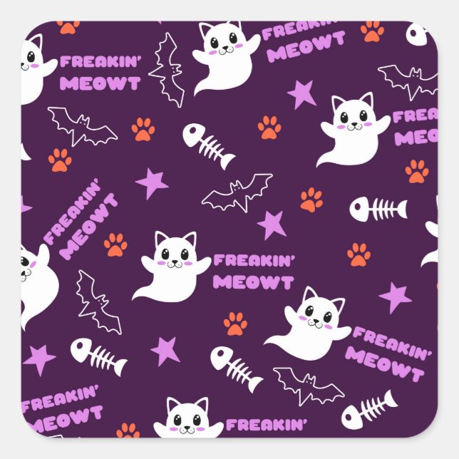 Sticker Carré Fantôme de chat Halloween (Devant)