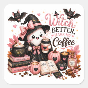 Sticker Carré Fantôme de Halloween doux et effrayant