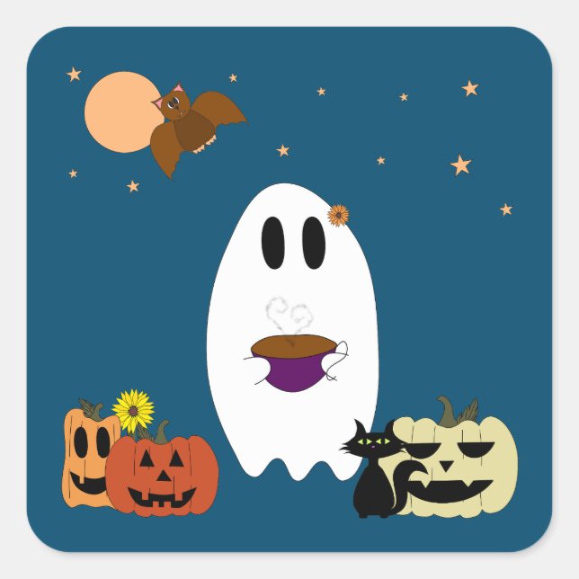 Sticker Carré Fantôme et thé (Devant)