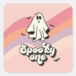 Sticker Carré Fantôme groove rétro Halloween Joyeux Anniversaire