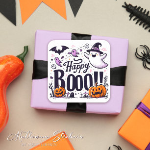 Sticker Carré Fantômes drôles et citrouilles Happy Boo Enfants H