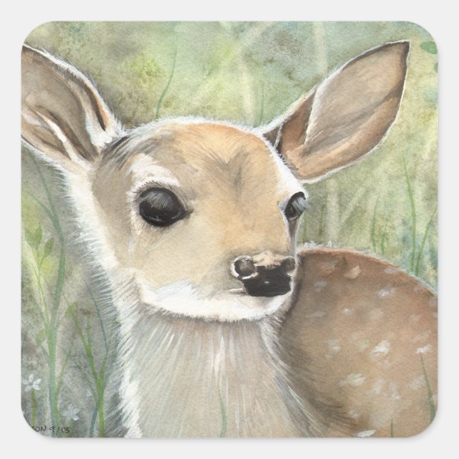 Sticker Carré Faon bébé chevreuil artwork faune (Devant)