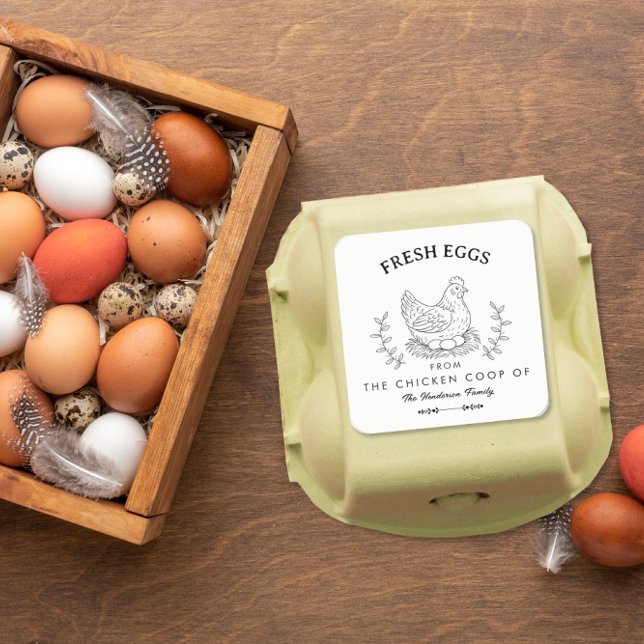 Sticker Carré Farm Fresh Eggs Custom Name label, Egg Carton  (Créateur téléchargé)