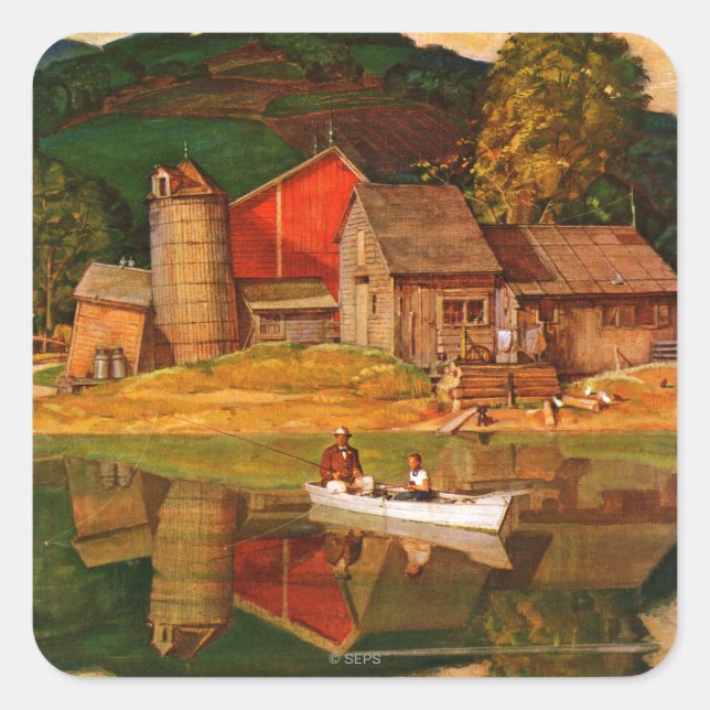 Sticker Carré Farm Pond Landscape by Mead Schaffer (Devant)