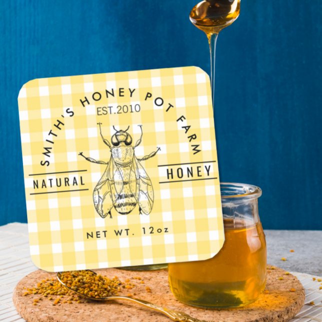 Sticker Carré Farm shop honey jar label small business (Créateur téléchargé)