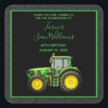 Sticker Carré Farmer's 40th Birthday Party<br><div class="desc">Stickers fête d'anniversaire de l'agriculteur, avec l'image imprimée d'un tracteur sur un arrière - plan noir, avec un cadre coloré assorti joignant vos détails de l'événement tous imprimés sur un arrière - plan à effet de pneu noir. Ce design convient à toute personne et à toute saison. Tout le texte...</div>