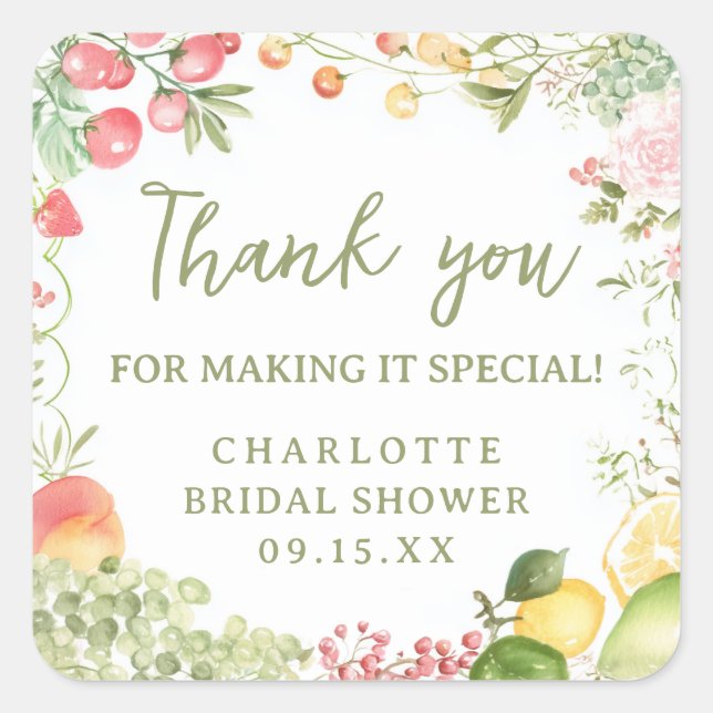 Sticker Carré Farmers Fresh off the Market Bridal Shower  (Devant)