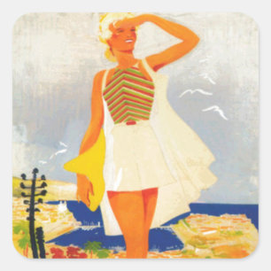 Sticker Carré Fashion Girl Monte Carlo Beach Voyage