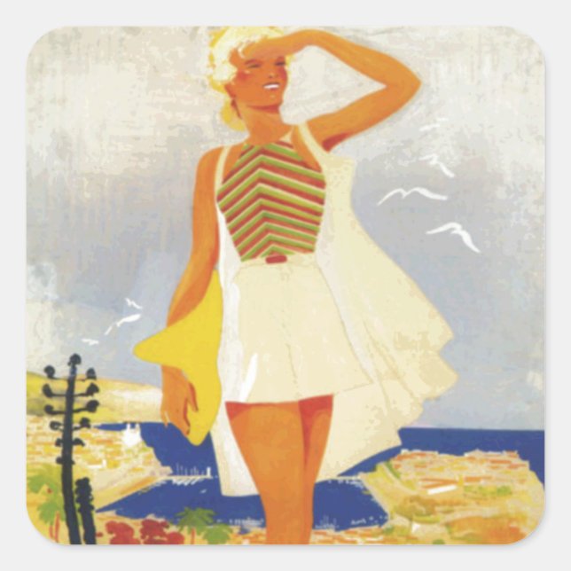 Sticker Carré Fashion Girl Monte Carlo Beach Voyage (Devant)