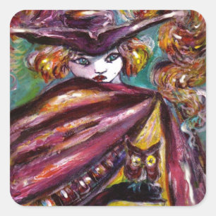 Sticker Carré FAUST / Masque mystérieux avec Tricorne et Chouett