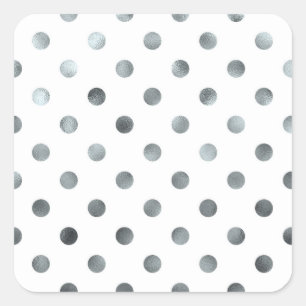 Sticker Carré Faux Faux Foil Polka Point blanc