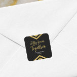 Sticker Carré Faux Gold Chevron 50e fête du Mariage<br><div class="desc">Cet élégant autocollant carré présente un chevron géométrique chic et le mot "Fifty Years Together" en faux or contre un arrière - plan noir. C'est génial pour une célébration du 50e anniversaire de mariage. Consultez les invitations et les éléments correspondants ici http://www.zazzle.com/collections/modern_faux_gold_chevron_celebration_collection-119531050277382712?rf=238364477188679314 Personnalisez-le avec vos détails en remplaçant le texte...</div>