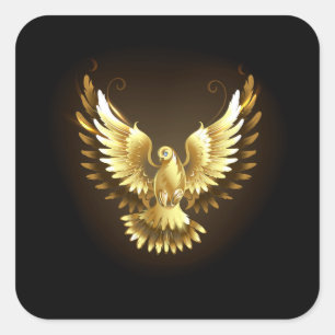 Sticker Carré Faux Gold Foil Peace Dove en noir