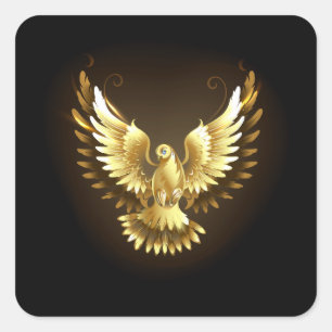Sticker Carré Faux Gold Foil Peace Dove en noir