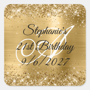 Sticker Carré Faux Gold Parties scintillant et Foil 21e annivers