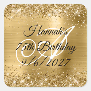 Sticker Carré Faux Gold Parties scintillant et Foil 75e annivers