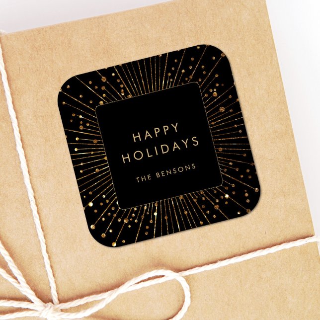 Sticker Carré Faux Gold Parties scintillant Sunburst Joyeux Carr (Créateur téléchargé)