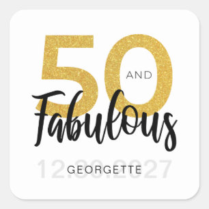 Sticker Carré Faux Gold Party 50e anniversaire personnalisé
