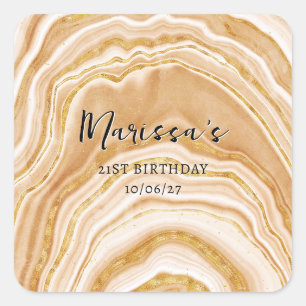 Sticker Carré Faux Golden Agate 21e anniversaire