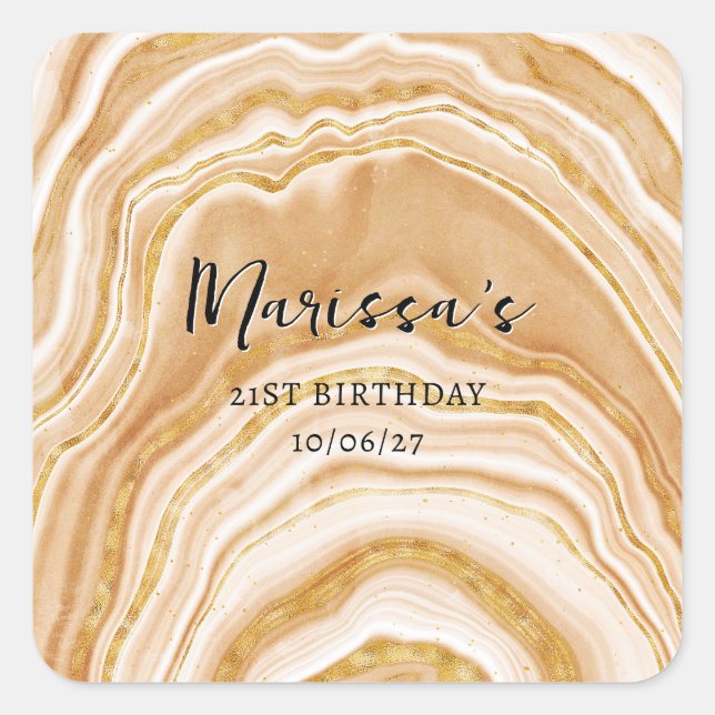 Sticker Carré Faux Golden Agate 21e anniversaire (Devant)