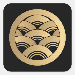 Sticker Carré Faux Golden Waves Oriental Japonais Kamon