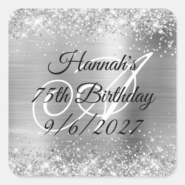 Sticker Carré Faux Parties scintillant d'argent et Foil 75e anni (Devant)