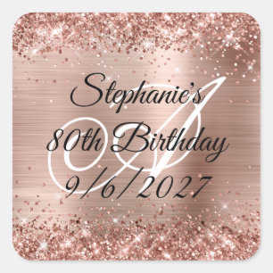 Sticker Carré Faux rose gold pailleté et 80e anniversaire de pap
