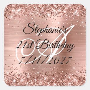 Sticker Carré Faux Rose Gold Parties scintillant et Foil 21e ann