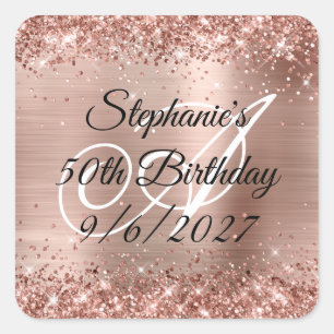 Sticker Carré Faux Rose Gold Parties scintillant et Foil 50e ann