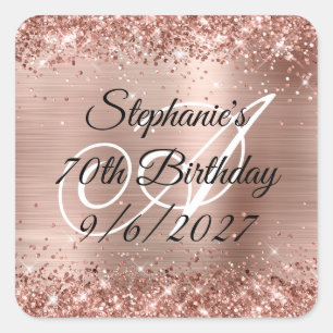 Sticker Carré Faux Rose Gold Parties scintillant et Foil 70e ann
