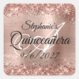 Sticker Carré Faux Rose Gold Parties scintillant et Foil Quincea