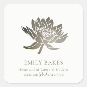 STICKER CARRÉ FAUX SILVER LOTUS FLORAL BUSINESS PROFESSIONNEL