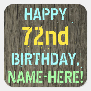 Sticker Carré Faux Wood, Peint Texte Look, 72e anniversaire + No