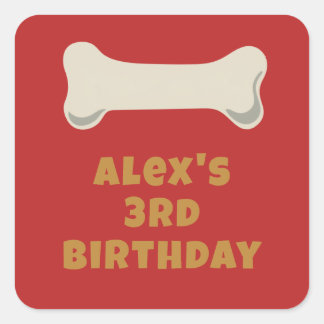 Sticker Carré Faveur d'anniversaire de Puppy Pawty rouge