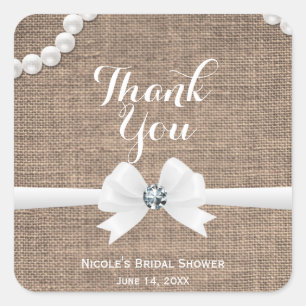 Sticker Carré Faveur de babille de mariage rustique chic Burlap 