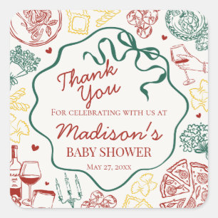 Sticker Carré Faveur de Baby Shower Livraison Spéciale Pâtes Ita