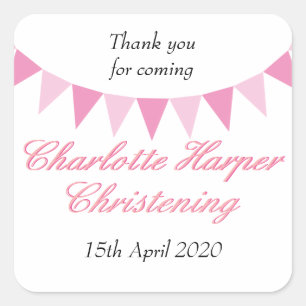 Sticker Carré Faveur de baptême rose Baby Bunting