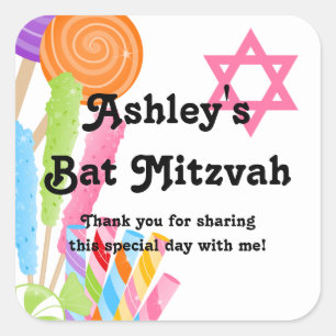 Sticker Carré Faveur de bat mitzvah de thème de sucrerie