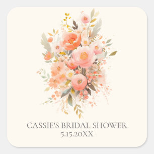 Sticker Carré Faveur de douche de mariage floral rose élégant
