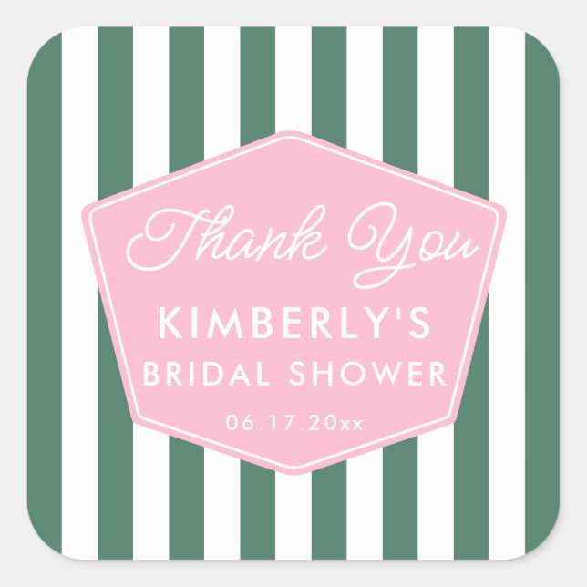 Sticker Carré Faveur de douche de mariée rose et verte de vacanc (Devant)