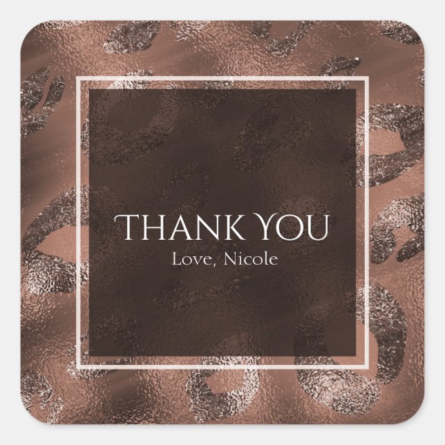Sticker Carré Faveur de fête à motif léopard bronze Mocha (Devant)