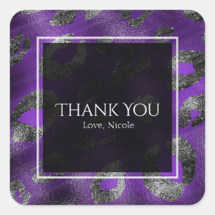 Sticker Carré Faveur de fête avec impression Glam Léopard Violet